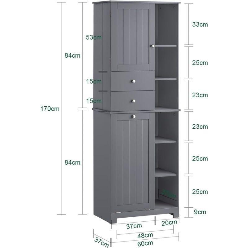 Gri MDF Raflı Kirli Sepetli Banyo Dolabı-60x37x170 cm - 113732