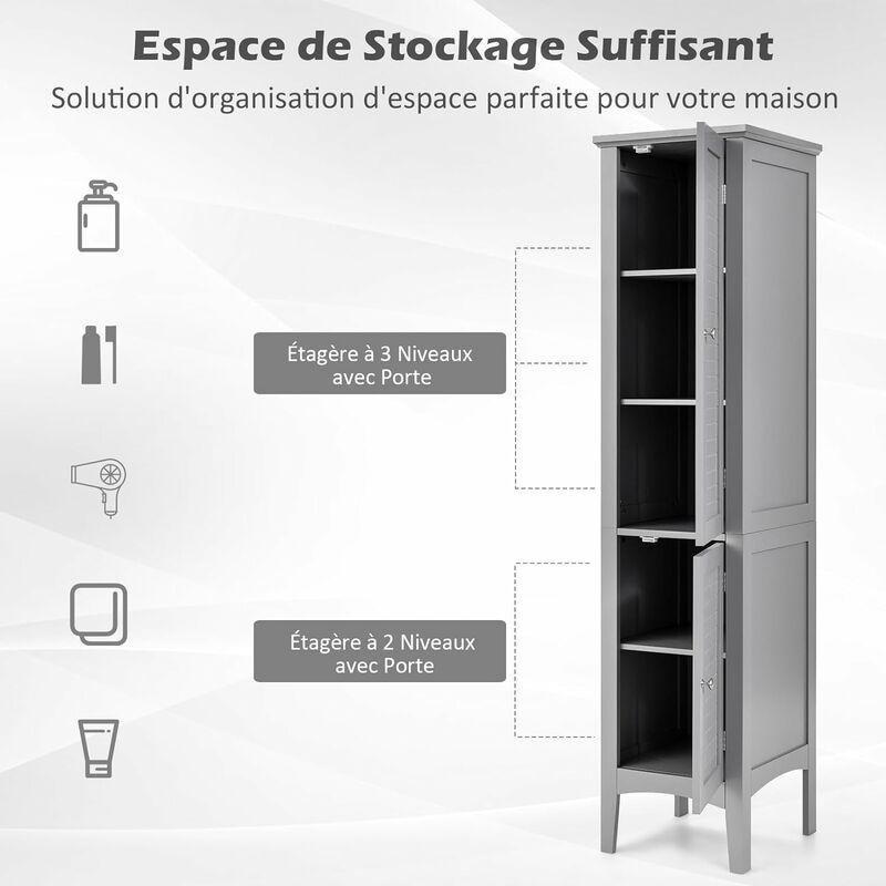 Gri MDF Raflı Manyetik Kapaklı Ayaklı Banyo Dolabı-37x37x160 cm - 113724