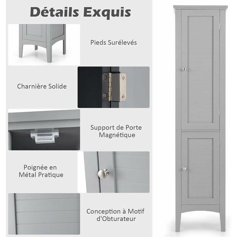 Gri MDF Raflı Manyetik Kapaklı Ayaklı Banyo Dolabı-37x37x160 cm - 113724