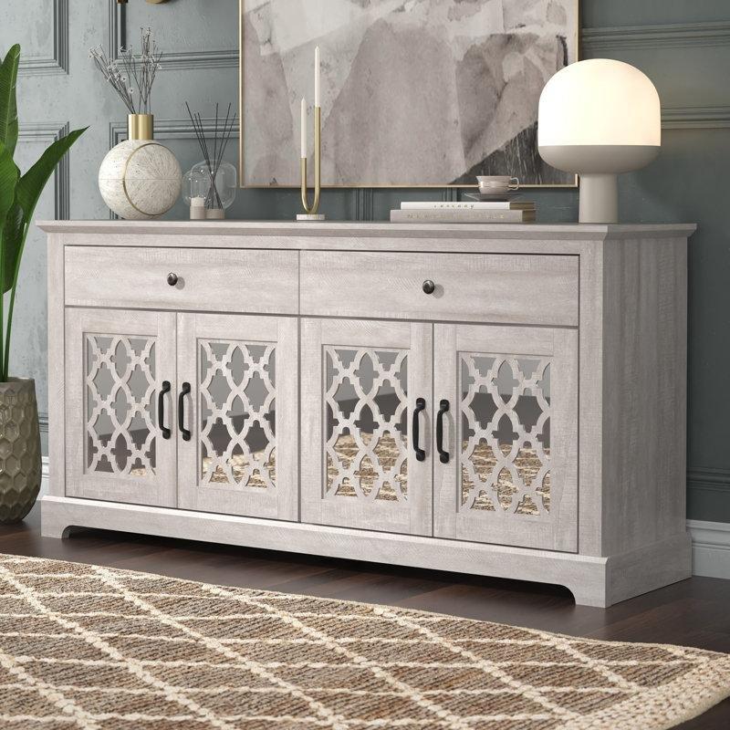 Gri Meşe Endüstriyel Ahşap 4 Kapaklı 2 Çekmeceli Aynalı Konsol - 150x40x75 cm - 128884