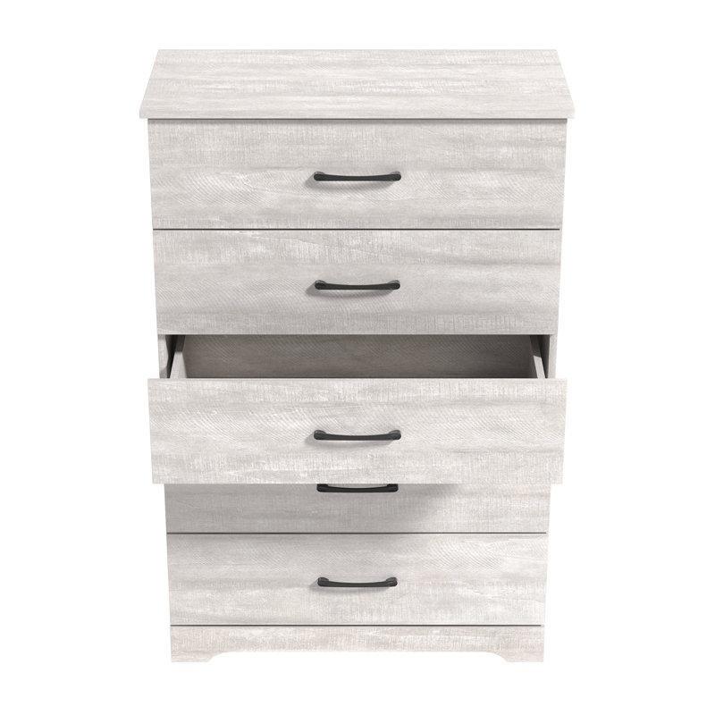Gri Meşe Endüstriyel Ahşap 5 Çekmeceli Metal Kulplu Şifonyer - 80x120 cm - 122956