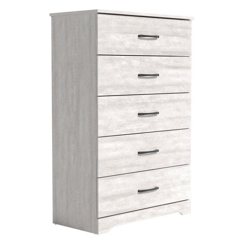 Gri Meşe Endüstriyel Ahşap 5 Çekmeceli Metal Kulplu Şifonyer - 80x120 cm - 122956