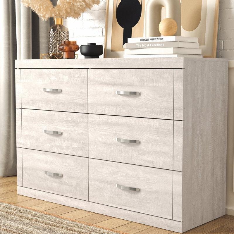 Gri Meşe Endüstriyel Ahşap 6 Çekmeceli Metal Kulplu Şifonyer - 119x79 cm - 122641