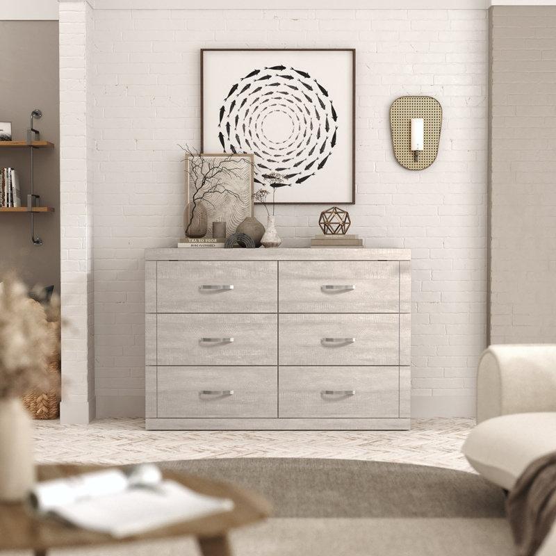 Gri Meşe Endüstriyel Ahşap 6 Çekmeceli Metal Kulplu Şifonyer - 119x79 cm - 122641