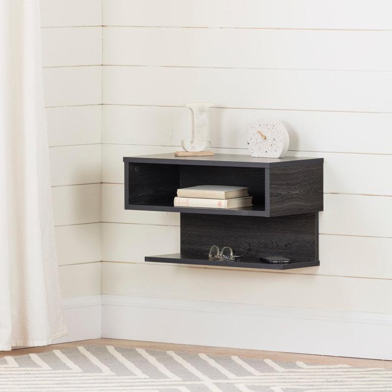 Gri Meşe Endüstriyel Ahşap Duvara Monte Raflı Komodin - 57x34 cm - 127280