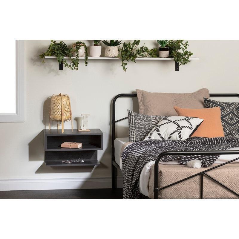 Gri Meşe Endüstriyel Ahşap Duvara Monte Raflı Komodin - 57x34 cm - 127280