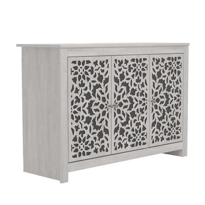 Gri Meşe Endüstriyel Ahşap Oymalı Kapaklı Konsol - 113x40x77 cm - 128806