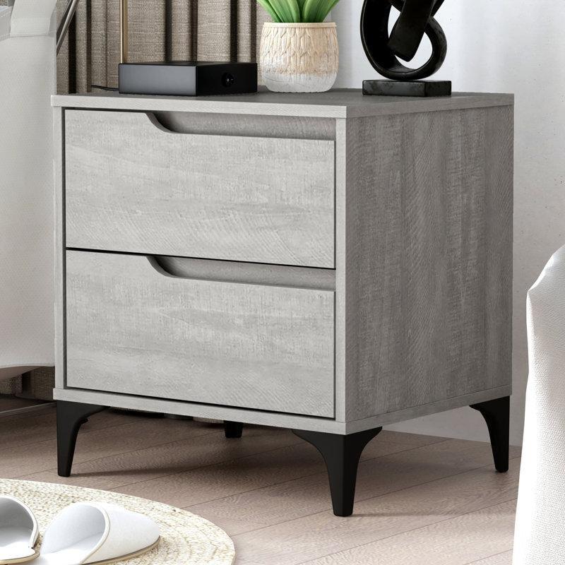 Gri Meşe Endüstriyel Ahşap Siyah Ayaklı Komodin - 48x52 cm - 127460