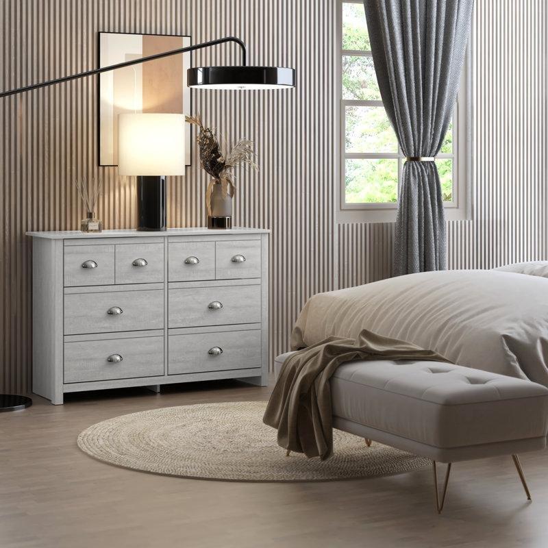 Gri Meşe Görünümlü 6 Çekmeceli Yarım Ay Kulplu Şifonyer - 118x80 cm - 122617