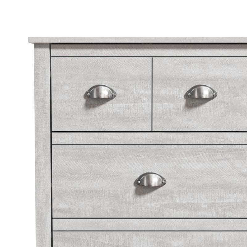 Gri Meşe Görünümlü 6 Çekmeceli Yarım Ay Kulplu Şifonyer - 118x80 cm - 122617