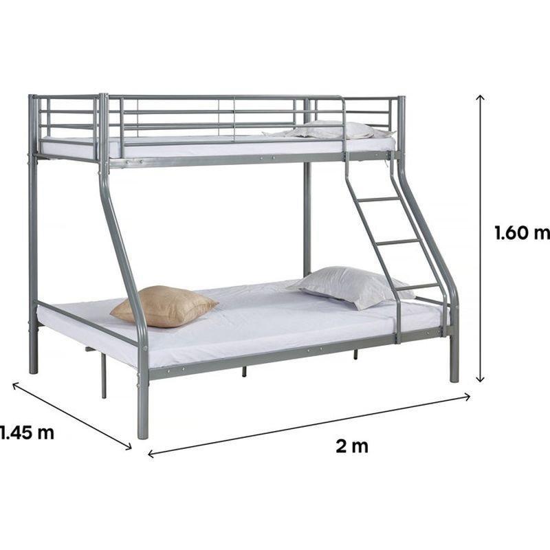 Gri Metal Geniş Alt Yataklı Merdivenli Ranza - 90x190 cm - 140x190 cm - 125365