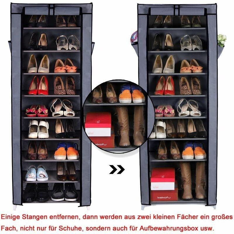 Gri Metal Profilli 10 Raflı Fermuarlı Bez Ayakkabılık - 58x28x160 cm - 120372