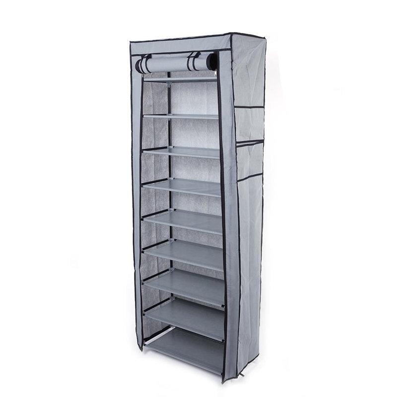 Gri Metal ve Kumaş 30 Çift Kapasiteli Fermuarlı Plastik Ayakkabılık - 160x60 cm - 121060