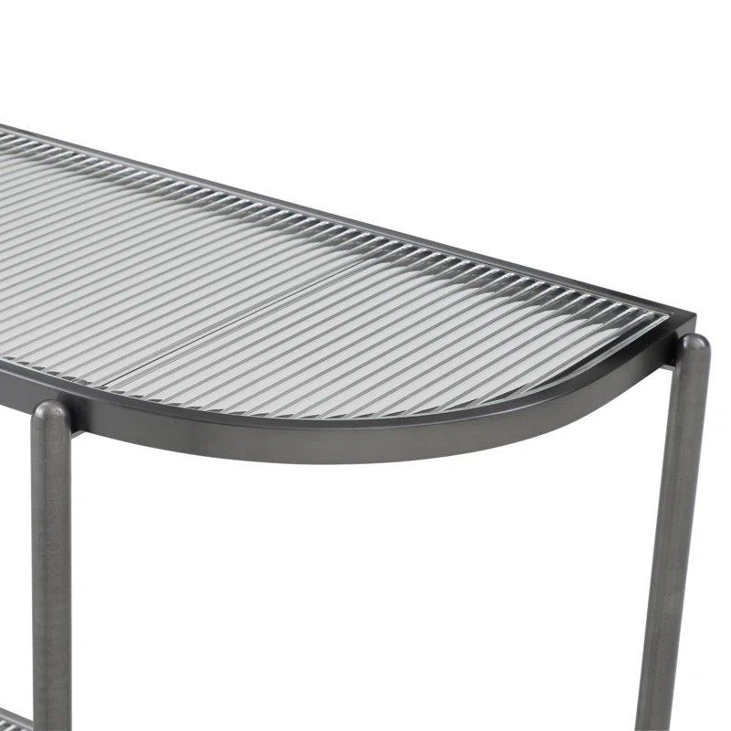 Gri Metal ve Yivli Temperli Cam Raflı Yarım Ay Cam Dresuar - 110x38x75 cm - 132300