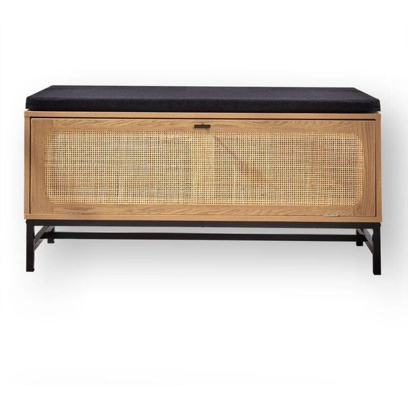 Gri Minderli Hasır Detaylı Metal Ayaklı Puflu Ayakkabılık - 100x38x47 cm - 119830