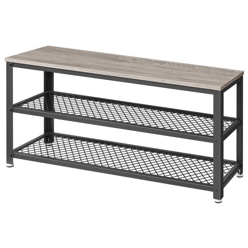 Gri Siyah Ahşap ve Metal Oturaklı Ferforje Ayakkabılık - 73x30x45 cm - 121123
