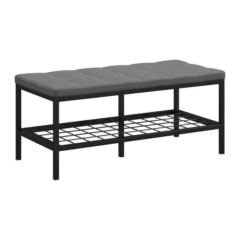 Gri Siyah Metal Keten Görünümlü Minderli Raflı Ayakkabılık - 90 x 41 x 40 cm - 118285