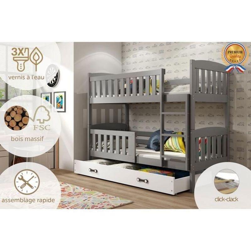Gri ve Beyaz Masif Çam Ağacı Çekmeceli Ayrılabilir Ranza - 90x200 cm - 125641