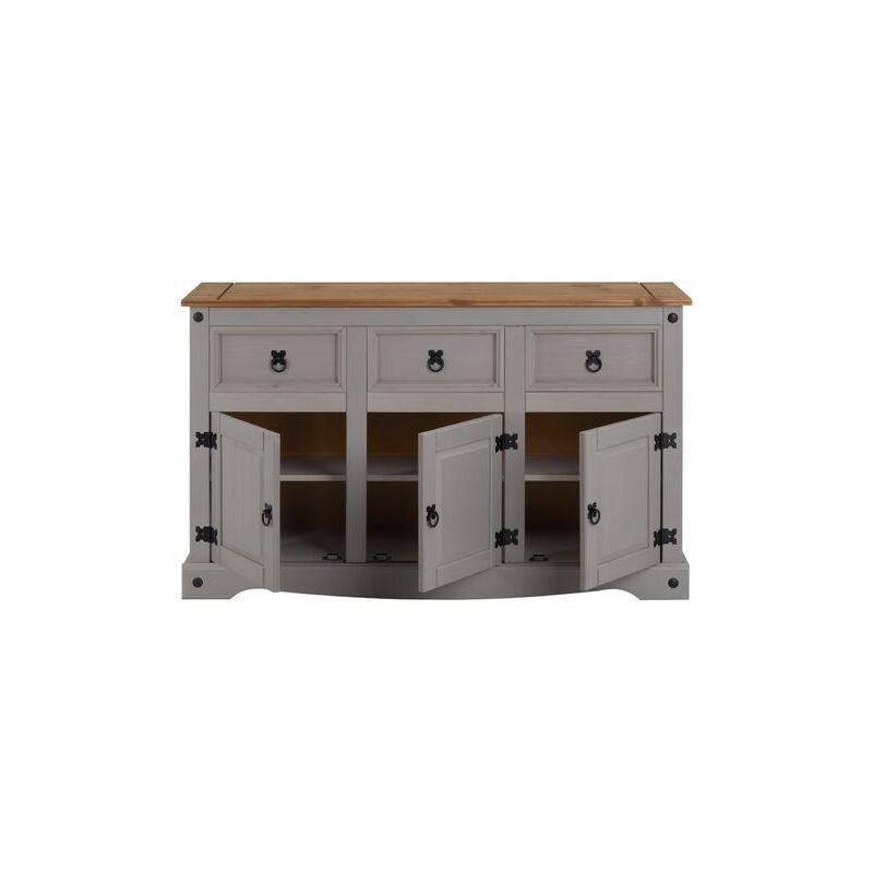 Gri ve Doğal Masif Çam Ağacı 3 Çekmeceli ve 3 Kapaklı Konsol - 125 cm - 129298