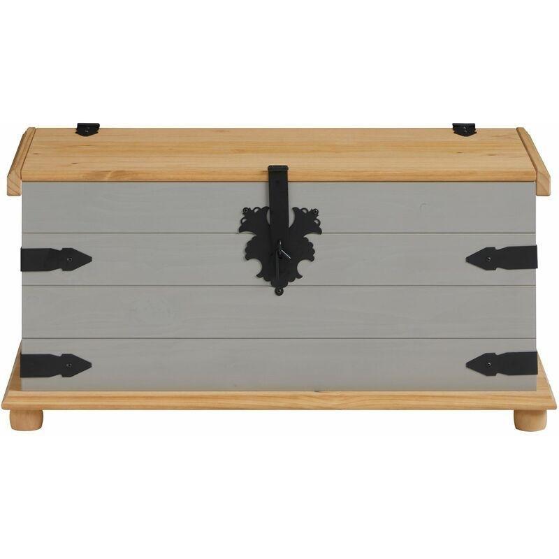 Gri ve Kahverengi Masif Çam Metal Detaylı Sandıklı Ayakkabılık - 82x41x36 cm - 119648