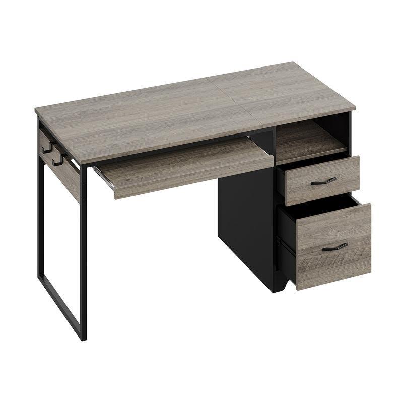 Gri Yıkama Endüstriyel Ahşap Klavyelikli Bilgisayar Masası-122x77x55 cm - 116961