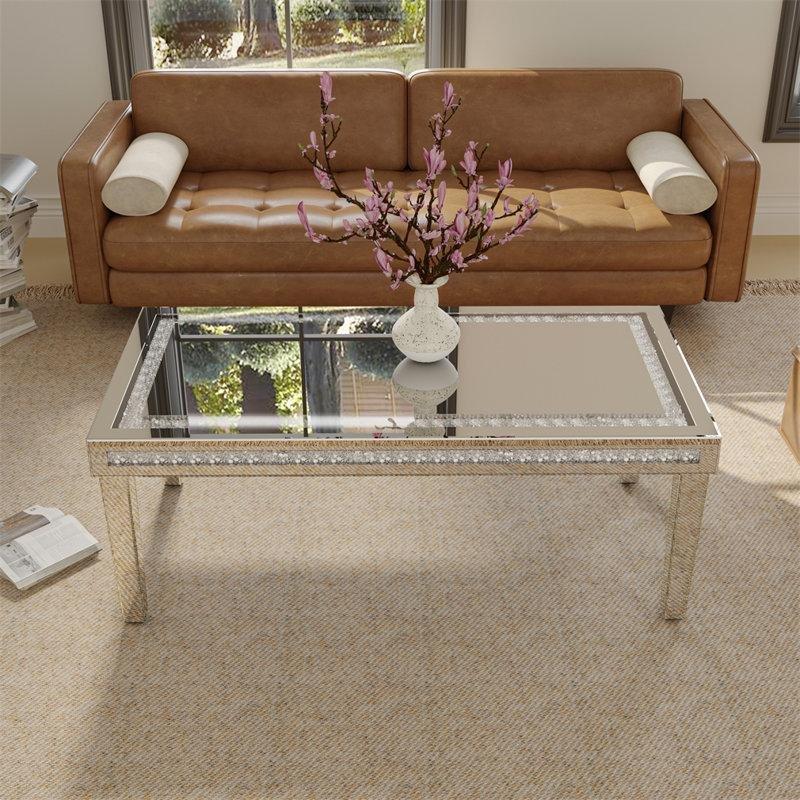 Gümüş Aynalı Cam Elmas İnlay Aynalı Cam Sehpa-46x120x60 cm - 117078