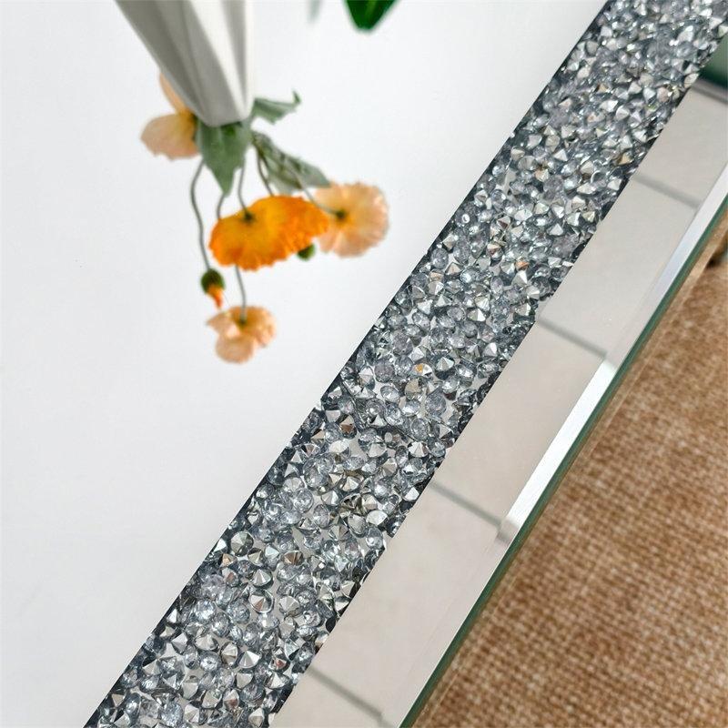 Gümüş Aynalı Cam Elmas İnlay Aynalı Cam Sehpa-46x120x60 cm - 117078