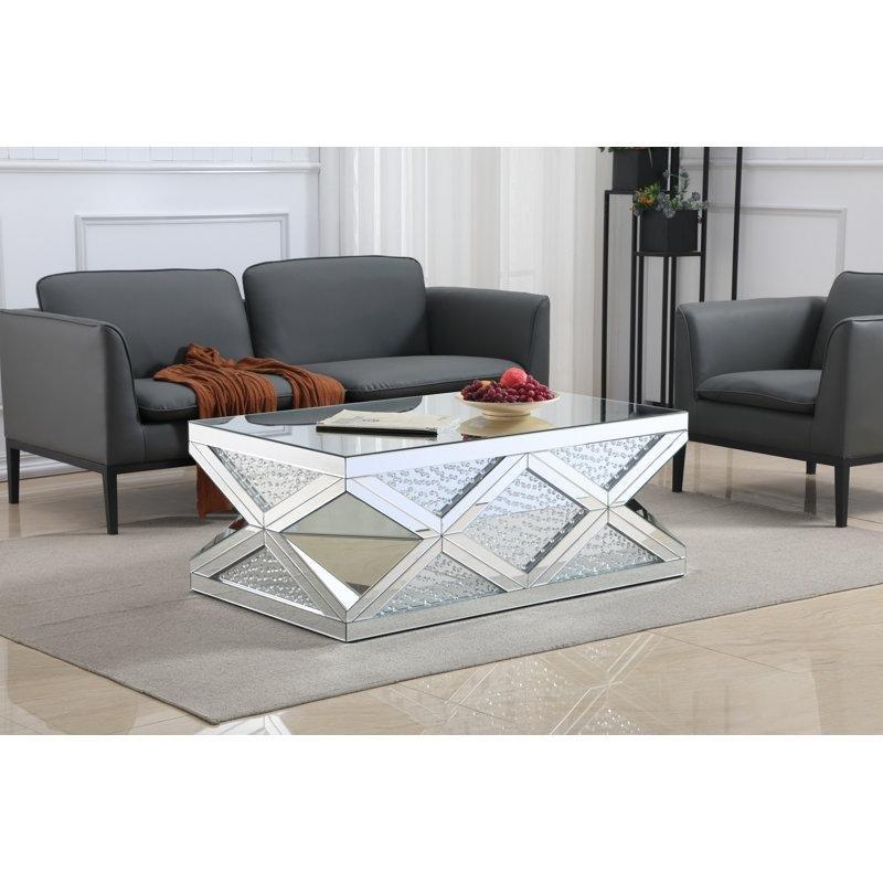Gümüş Aynalı Cam Kristal Detaylı Aynalı Cam Sehpa-49x121x74 cm - 117060