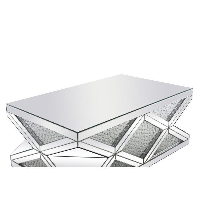 Gümüş Aynalı Cam Kristal Detaylı Aynalı Cam Sehpa-49x121x74 cm - 117060