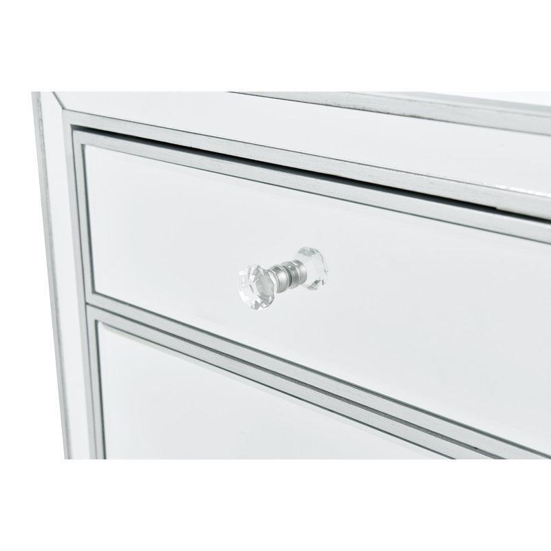 Gümüş Aynalı Cam ve Masif Ahşap Kristal Kulplu Komodin - 54x36x61 cm - 127496