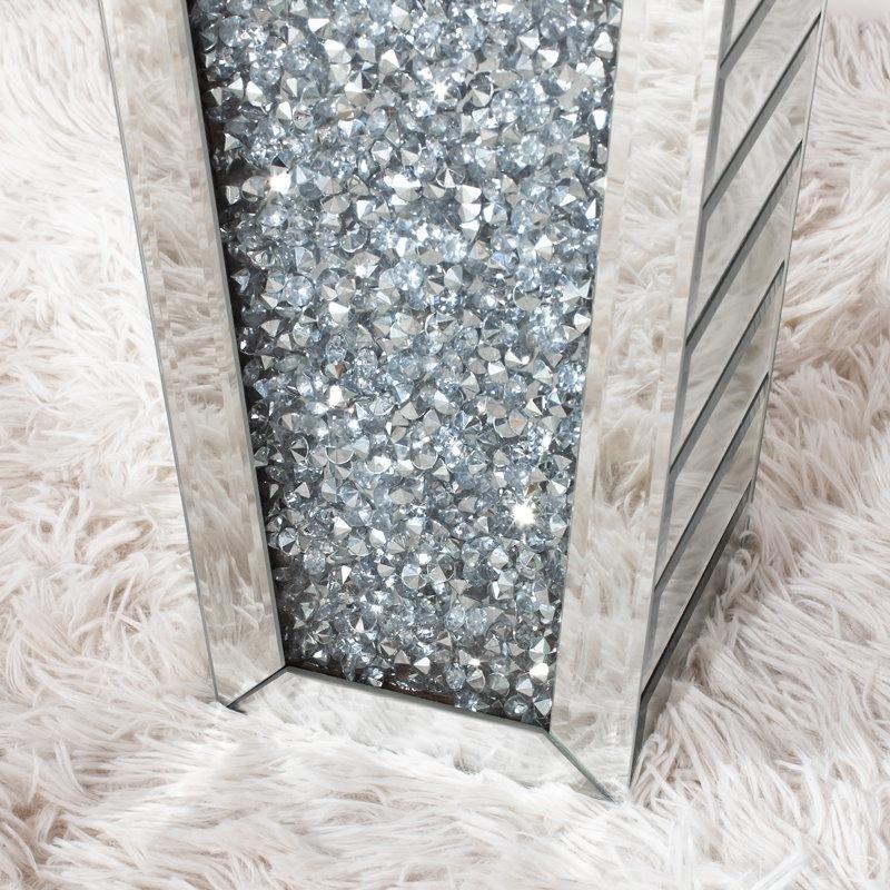 Gümüş Cam ve Ahşap 2 Çekmeceli Kristal Kulp Detaylı Aynalı Konsol - 135x40x80 cm - 128902