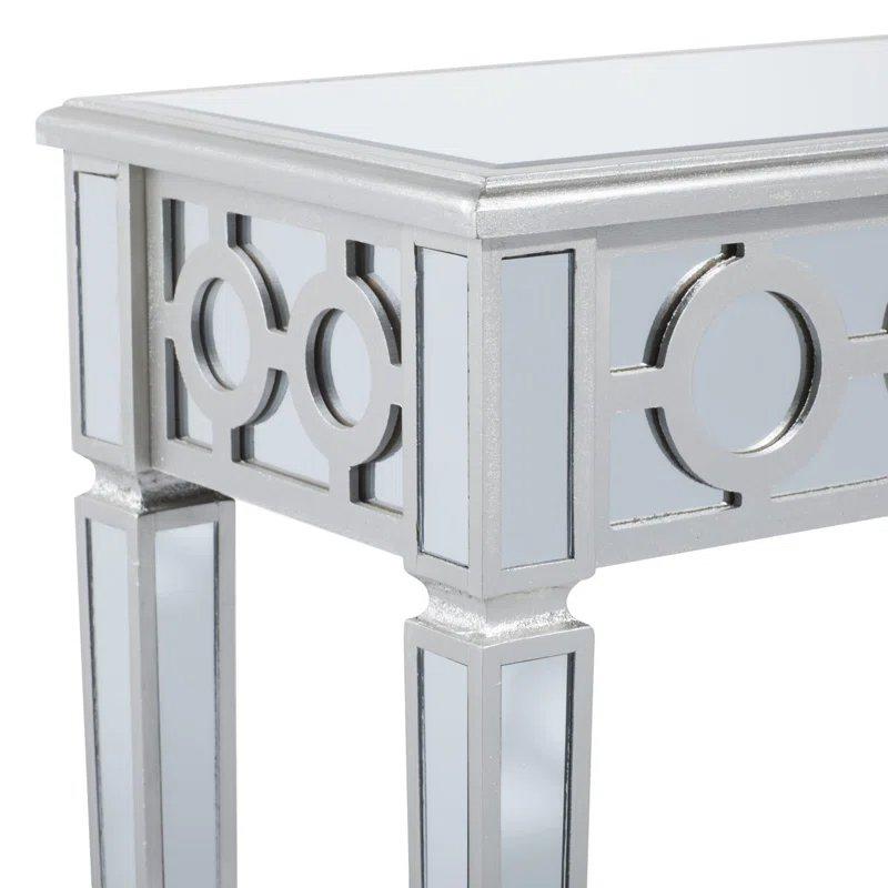 Gümüş Geometrik Desenli Yuvarlak Panel Detaylı Aynalı Dresuar - 120x36x82 cm - 131443