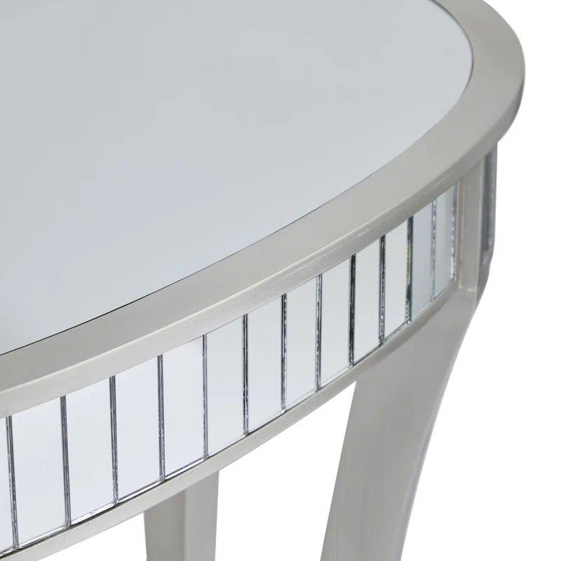 Gümüş Köknar Ahşap Yarım Ay Tasarım Raflı Yuvarlak Ayna Setli Aynalı Dresuar - 82x37 cm - 131458