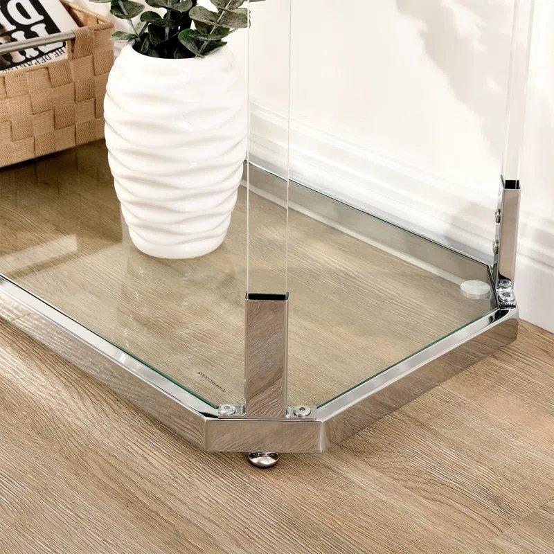 Gümüş Krom ve Akrilik İskeletli Çift Raflı Cam Dresuar - 110x35x79 cm - 131685