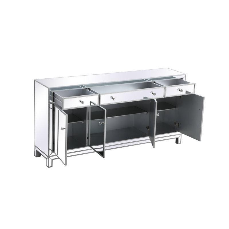Gümüş MDF ve Kristal Kulp Detaylı 3 Çekmeceli 4 Kapaklı Aynalı Konsol - 183x92 cm - 128893