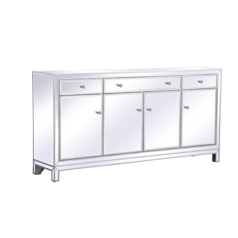Gümüş MDF ve Kristal Kulp Detaylı 3 Çekmeceli 4 Kapaklı Aynalı Konsol - 183x92 cm - 128893