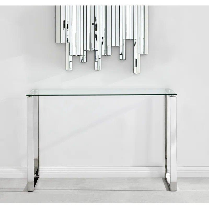 Gümüş Metal Ayaklı Temperli Cam Dikdörtgen Cam Dresuar - 120x41x79 cm - 131914