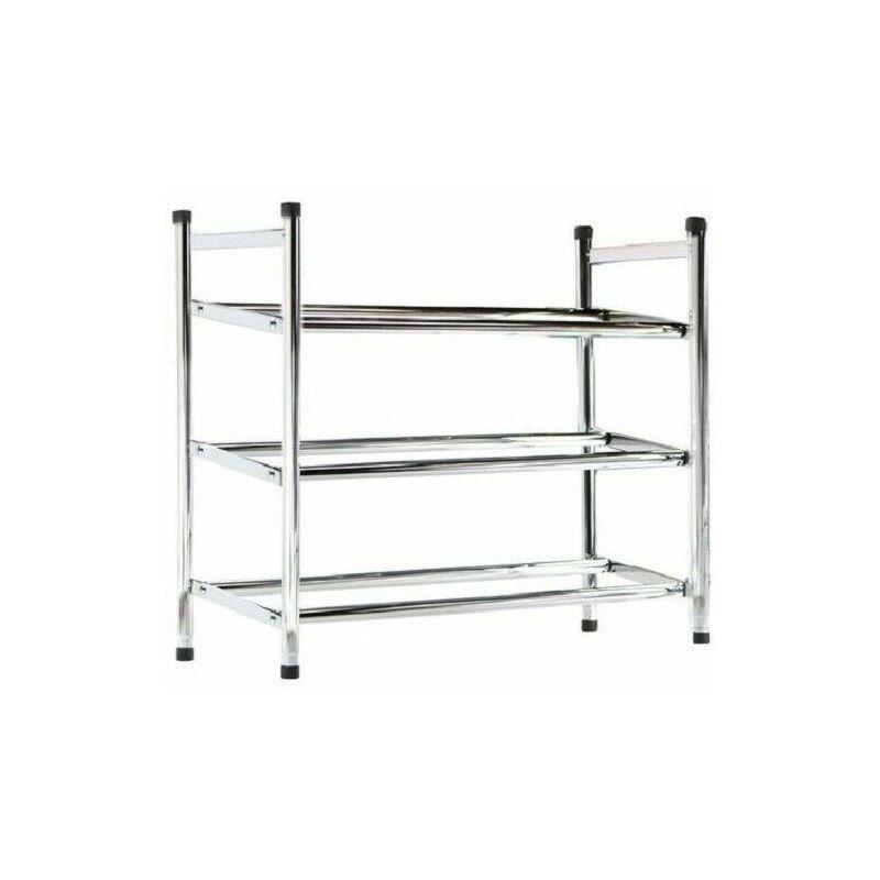 Gümüş Renk Metal 3 Raflı İstiflenebilir Ayakkabılık - 62x23x51 cm - 120244