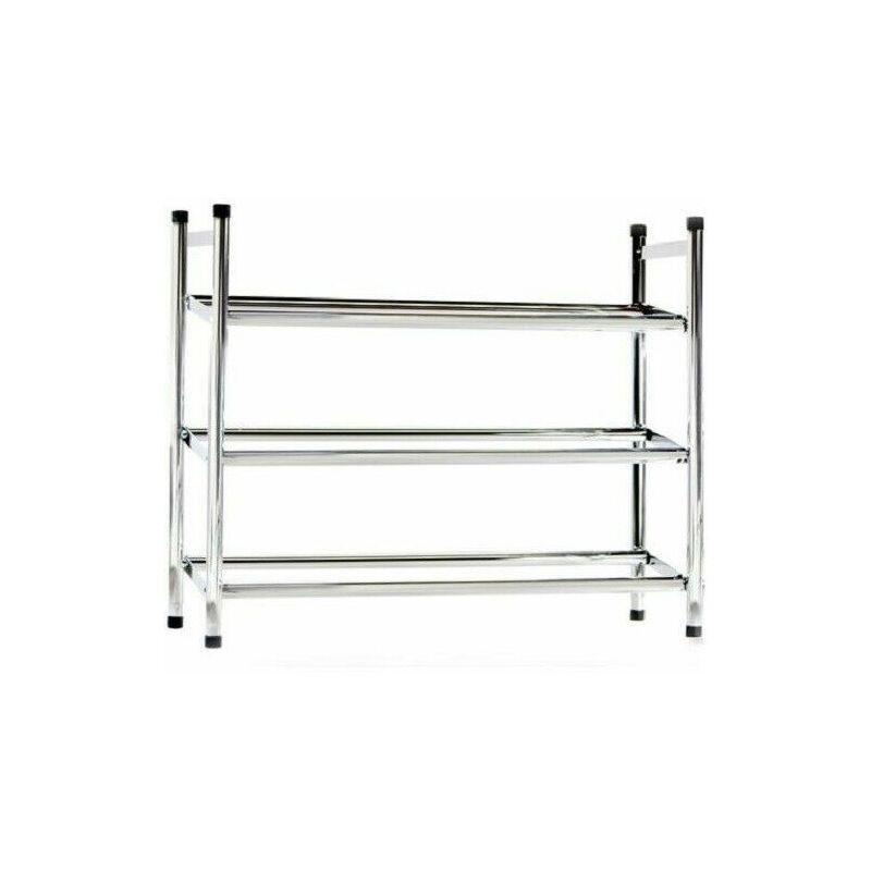 Gümüş Renk Metal 3 Raflı İstiflenebilir Ayakkabılık - 62x23x51 cm - 120244