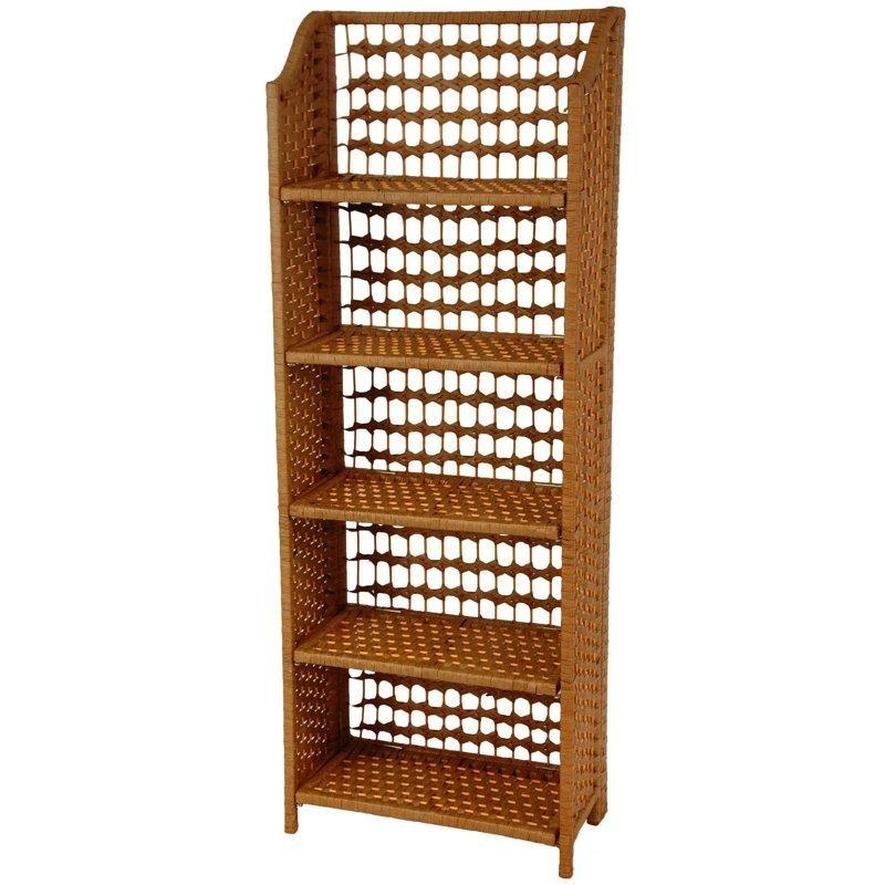 Hasır Örgü Ahşap Katlanabilir 4 Raflı Kitaplık - 135x50 cm - 141511