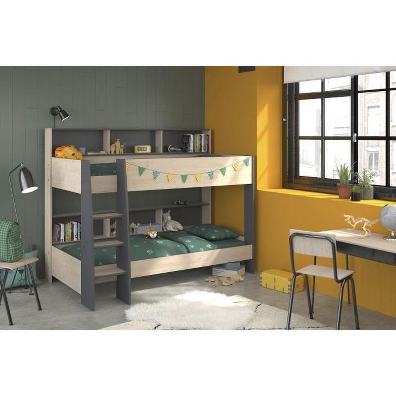 Jackson Meşe ve Gri Endüstriyel Ahşap 6 Bölmeli Raf Sistemli Ranza - 90x200 cm - 125656