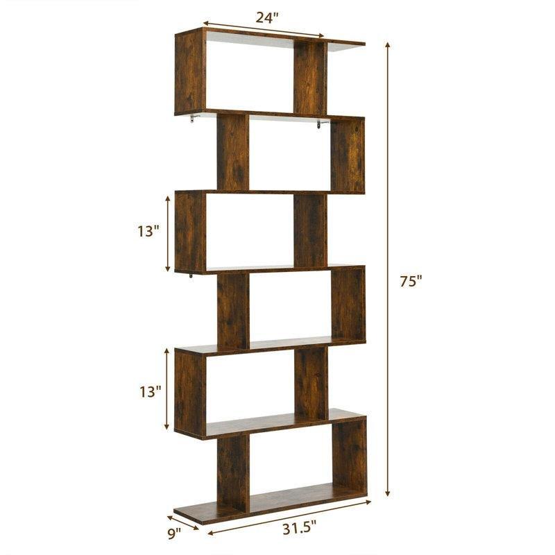 Kahve Endüstriyel Ahşap 6 Raflı S Tasarım 2li Set Kitaplık - 80x191 cm - 141718