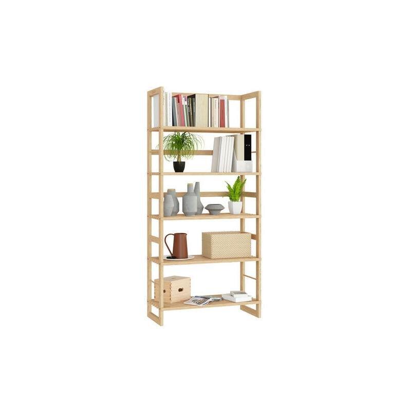 Kahverengi 5 Raflı Vernikli Çok Amaçlı Ahşap Ayakkabılık - 58x27x136 cm - 118950