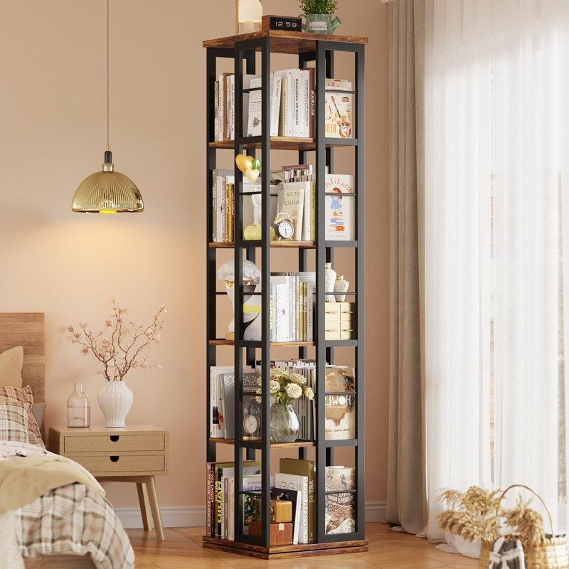 Kahverengi Ahşap 360 Derece Dönen 4 Katlı Kare Kitaplık - 138x41 cm - 141886