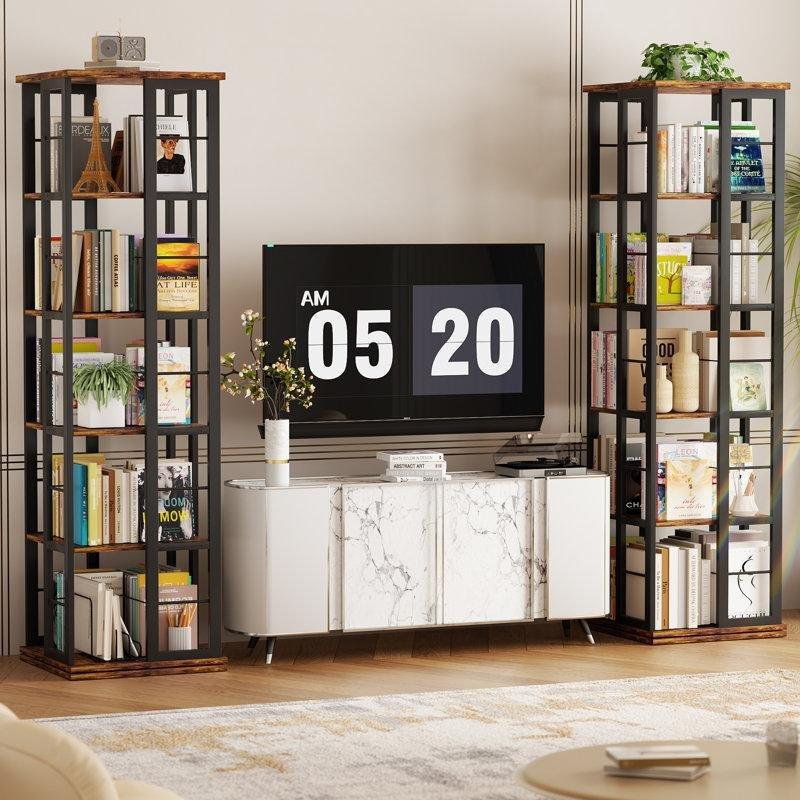 Kahverengi Ahşap 360 Derece Dönen 4 Katlı Kare Kitaplık - 138x41 cm - 141886