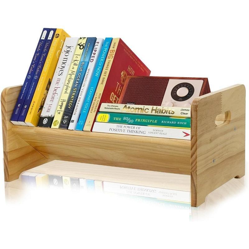 Kahverengi Ahşap Eğimli Tasarım Masaüstü Kitaplık - 40x24x21 cm - 141448