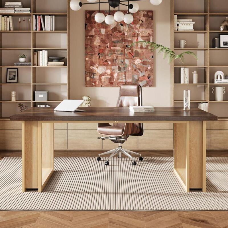Kahverengi Ahşap Metal Ayaklı Modern Bilgisayar Masası-160x79x75 cm - 115096