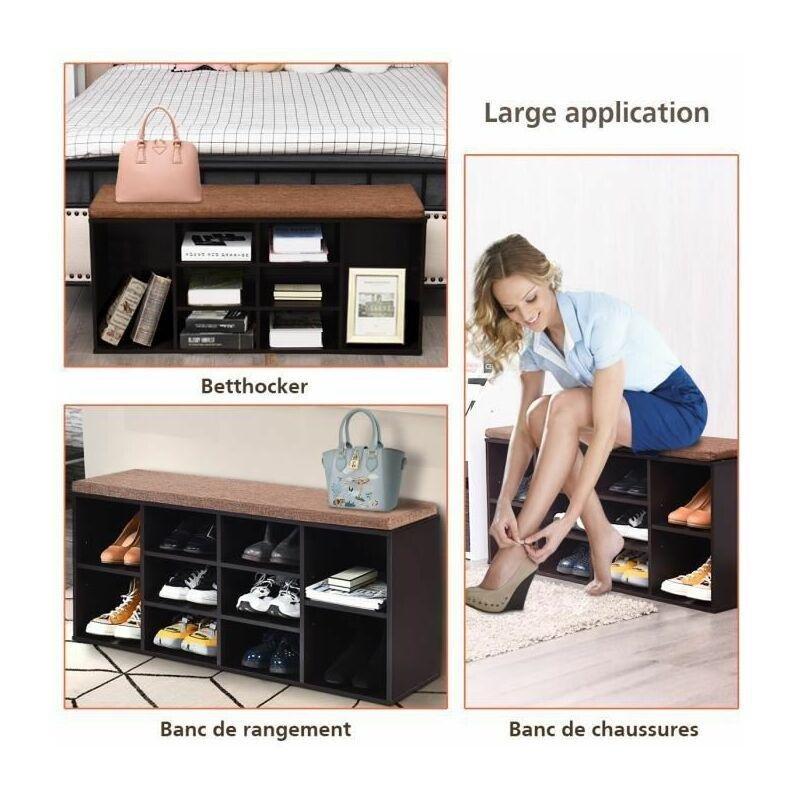 Kahverengi Ahşap Minderli 10 Bölmeli Ayakkabılık Bench - 104x30x48 cm - 119672