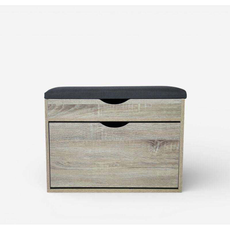 Kahverengi Ahşap Minderli Saklama Bölmeli Ayakkabılık Bench - 60x30x50 cm - 119613