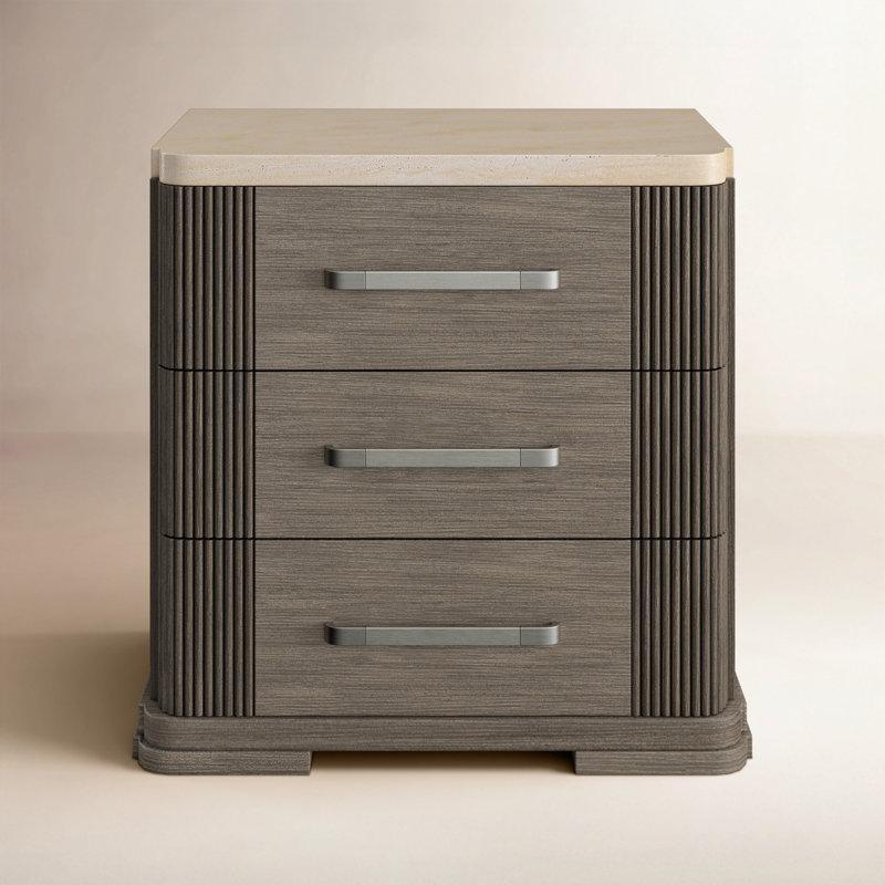 Kahverengi Ahşap Traverten Üstlü Mermer Komodin - 74 cm - 127957